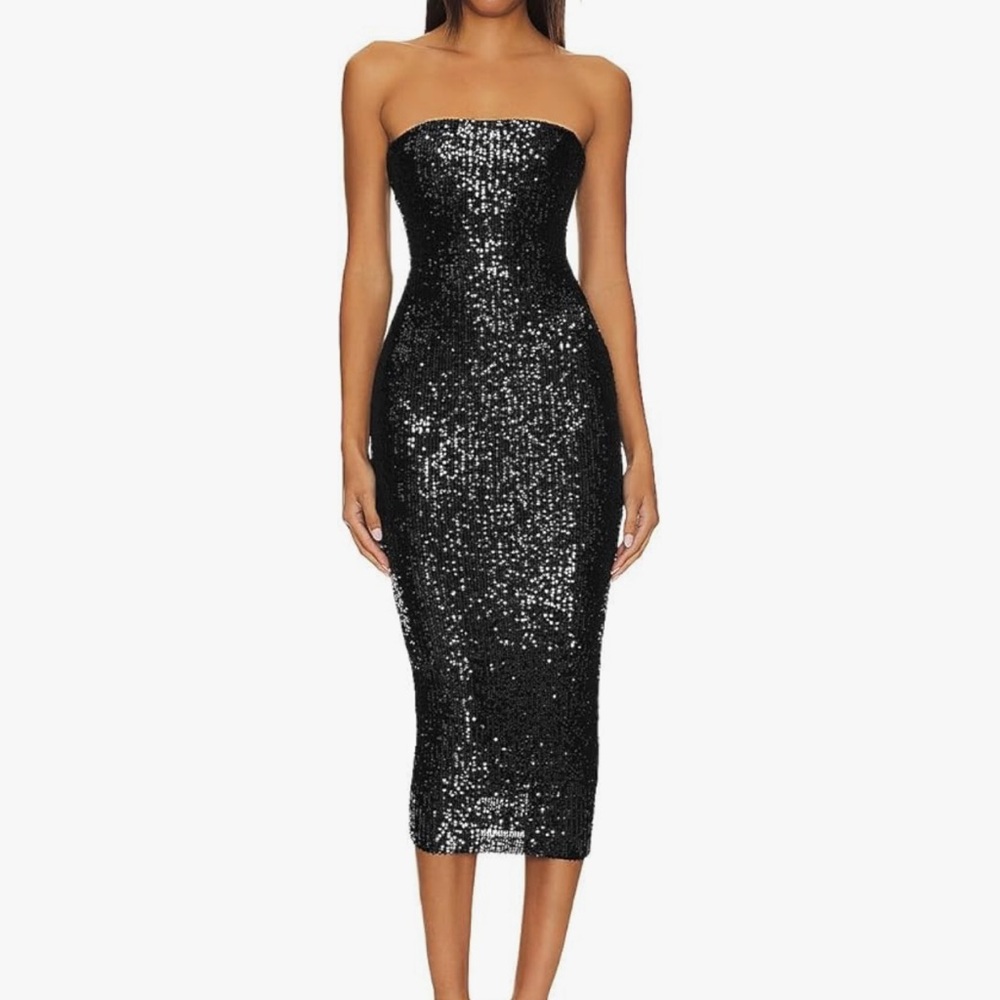 Elegant Black Sequin Strapless Dress